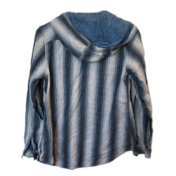Boston Traders Blue Chambray Hooded Womens Size XS Striped Shacket Button Up - Picture 3 of 6
